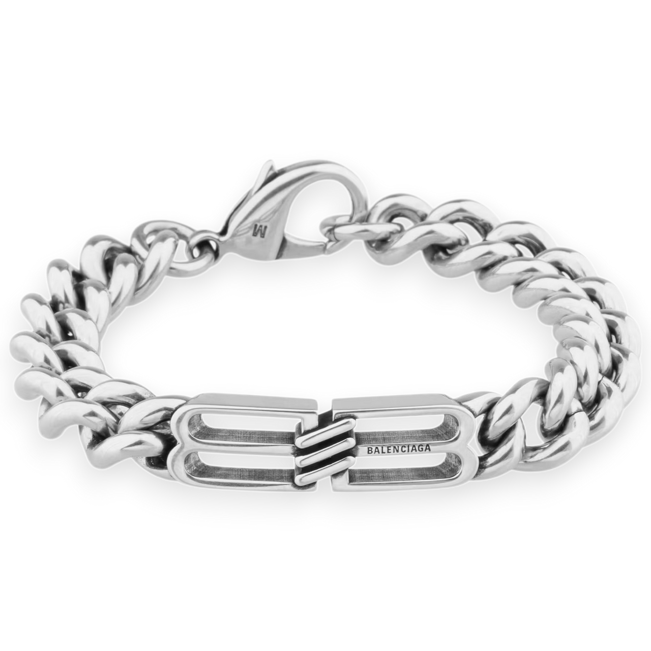 Balenciaga BB Icon Gourmette Bracelet In Antique Silver