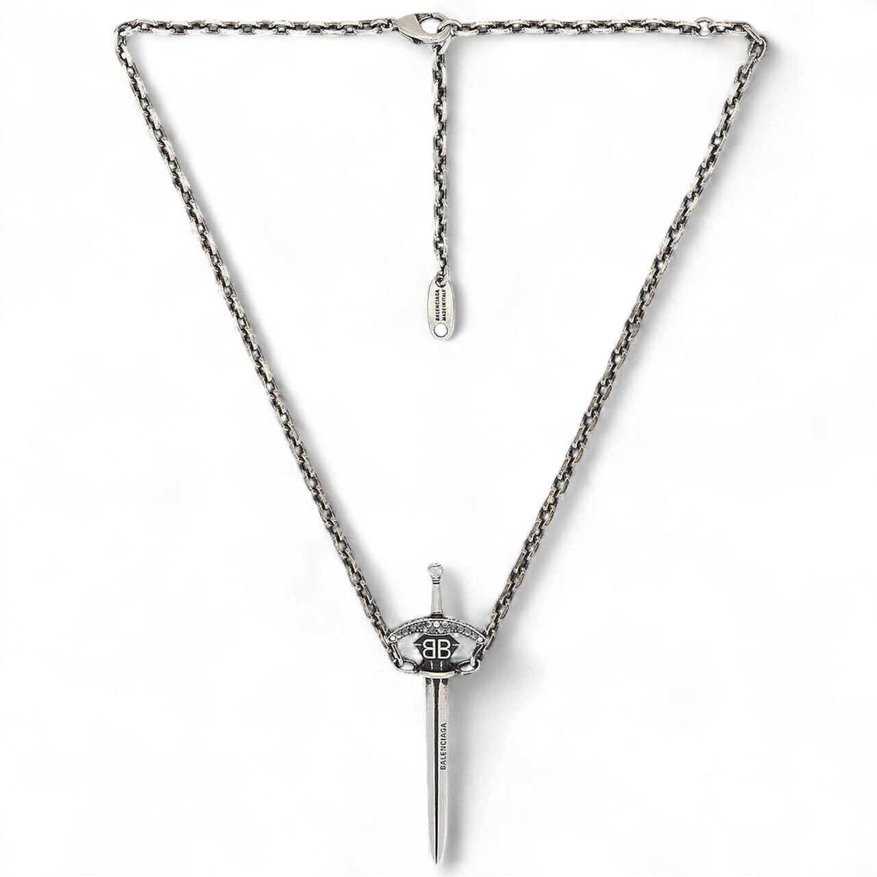 Balenciaga Goth Sword Necklace 'Antique Silver/Crystal'