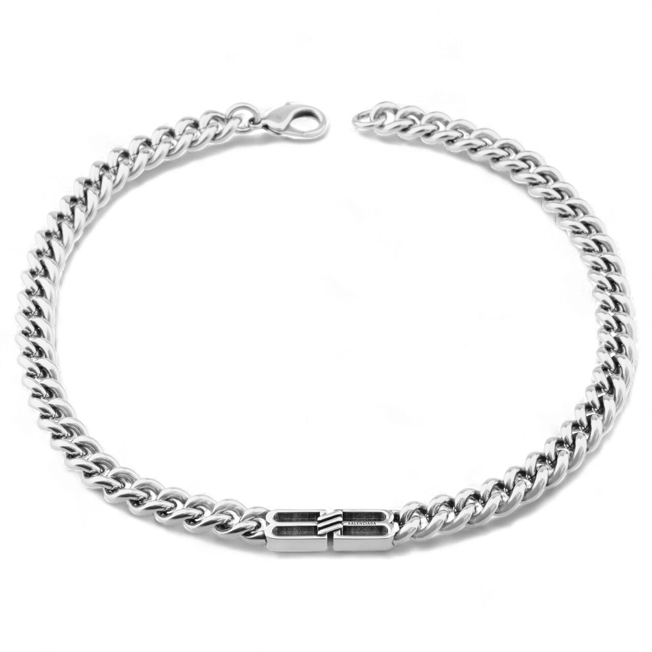 Balenciaga BB Icon Gourmette Necklace In Antique Silver